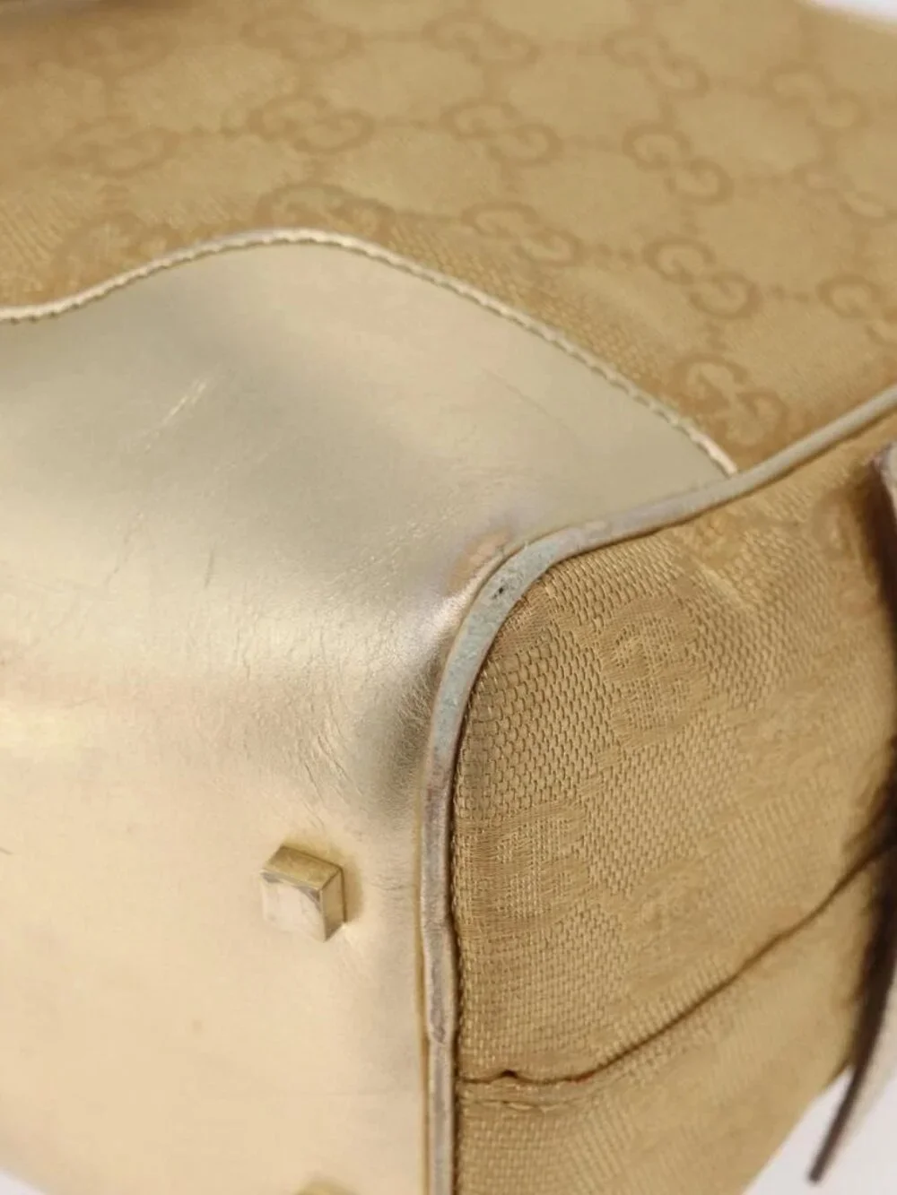 GUCCI GG Canvas Hand Bag Gold 002 1115 Auth